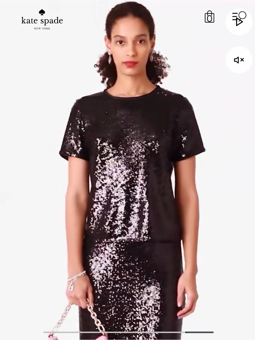 kate spade Black Sequin Bow Back Short-Sleeve Top
